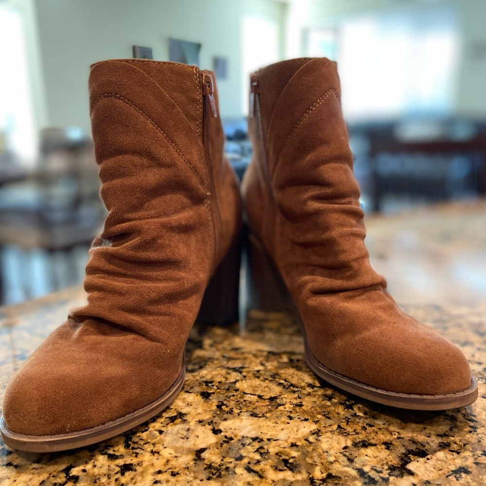 Cognac Faux Suede Booties - Picture 3 of 3